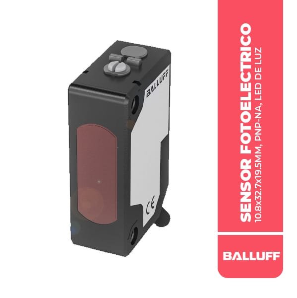 BOS0129 SENSOR FOTOELECTRICO, 10.8x32.7x19.5MM, PNP-NA, LED DE LUZ ROJA, ALCANCE 40-200MM, CABLE 2M, 10-30VDC