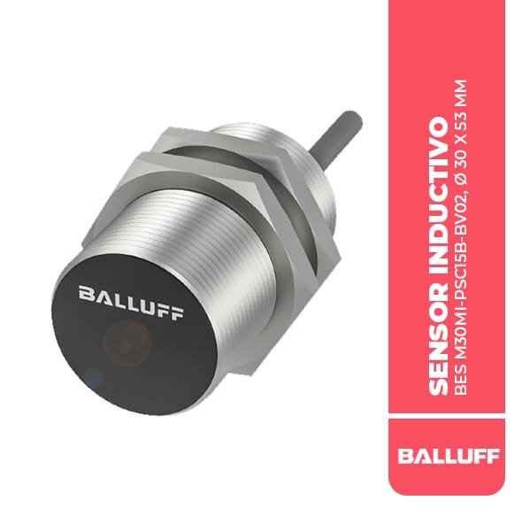 BES00AA SENSOR INDUCTIVO, BES M30MI-PSC15B-BV02, Ø 30 X 53 MM, 15MM, 2M, RASANTE, PNP N/O, 3P, 100HZ, 10….30 VDC,IP67