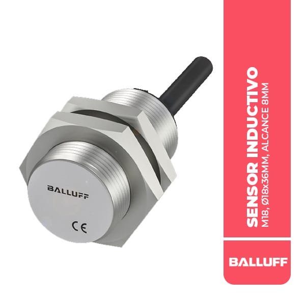 BES00EP SENSOR INDUCTIVO, M18, Ø18x36MM, ALCANCE 8MM, CABLE 2M, RASANTE, PNP NA, 150HZ, 10-30VDC, IP67