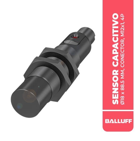 BCS00LM SENSOR CAPACITIVO, Ø18 x 88.5 MM, CONECTOR, M12x1, 4P, PNP-NA, ALCANCE 2...15 MM, 10...30 VDC, IP67
