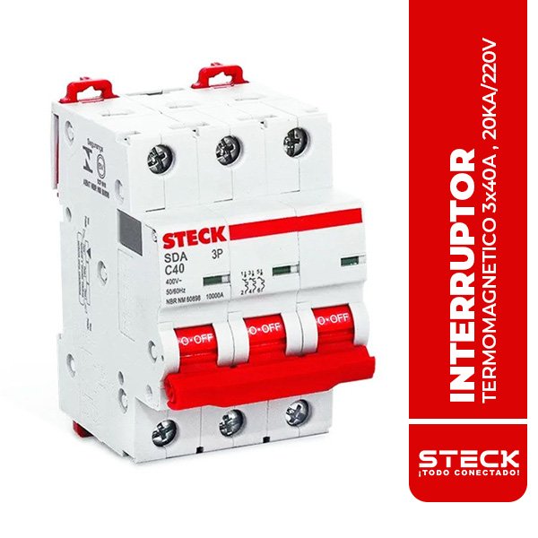 STECK.SDA63C40 INTERRUPTOR TERMOMAGNETICO 3x40A , 20KA/220V, 10KA/415V, IEC60898, CURVA C
