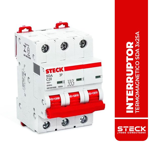 STECK.SDA63C25 INTERRUPTOR TERMOMAGNETICO SDA 3x25A 10kA@415V 20kA@220V