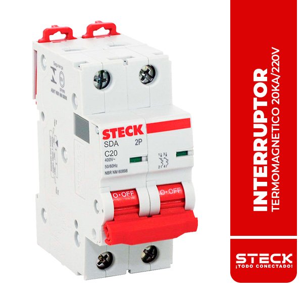 STECK.SDA62C20 2x20A INTERRUPTOR TERMOMAGNETICO, 20KA/220V, 10KA/415V, IEC60898, CURVA C
