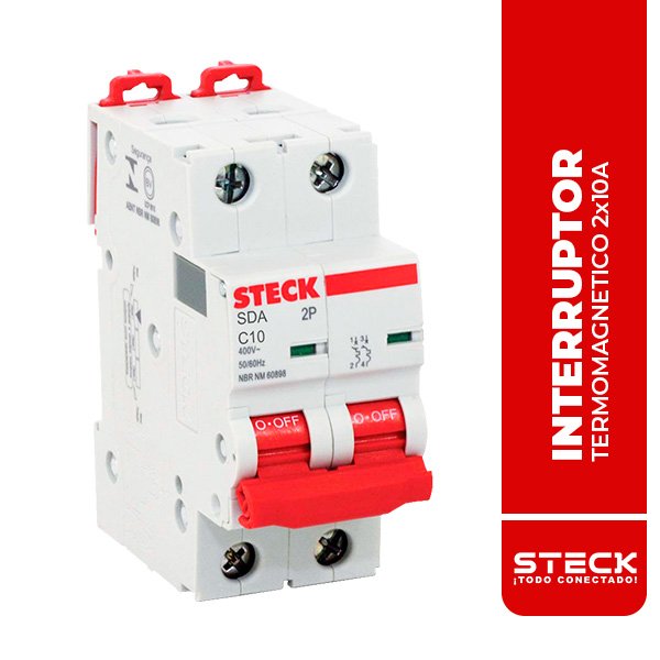 STECK.SDA62C10 2x10A INTERRUPTOR TERMOMAGNETICO, 20KA/220V, 10KA/415V, IEC60898, CURVA C