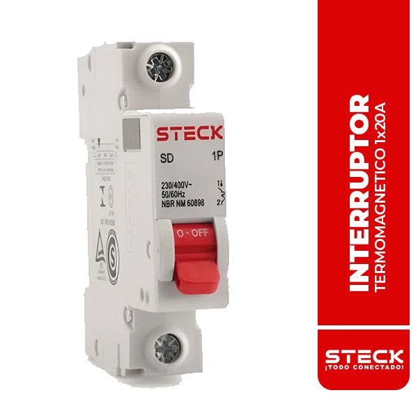 STECK.SDA61C20 INTERRUPTOR TERMOMAGNETICO UNIPOLAR SDA 1x20A 20kA@230V 10kA@415V