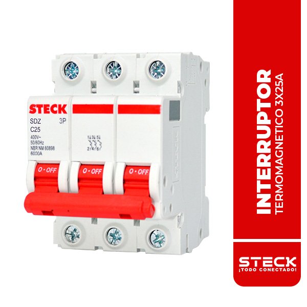 STECK.SDZD63C25 INTERRUPTOR TERMOMAGNETICO TRIPOLAR SDZ 3X25A 6kA@415V 10kA@220V