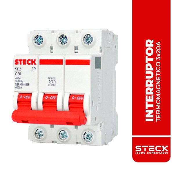 STECK.SDZD63C20 INTERRUPTOR TERMOMAGNETICO TRIPOLAR SDZ 3x20A 6kA@415V 10kA@220V