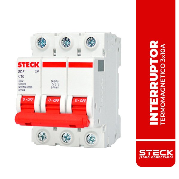 STECK.SDZD63C10 INTERRUPTOR TERMOMAGNETICO TRIPOLAR SDZ 3x10A 6kA@415V 10kA@220V
