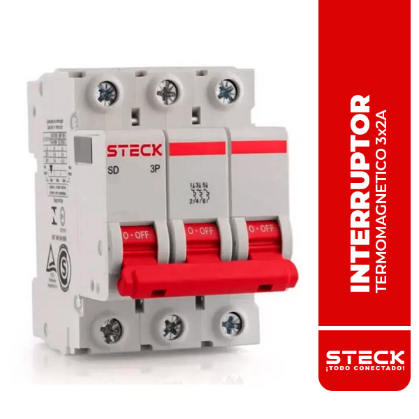 STECK.SDZD63C02 INTERRUPTOR TERMOMAGNETICO TRIPOLAR SDZ 3x2A 6kA@415V 10kA@220V