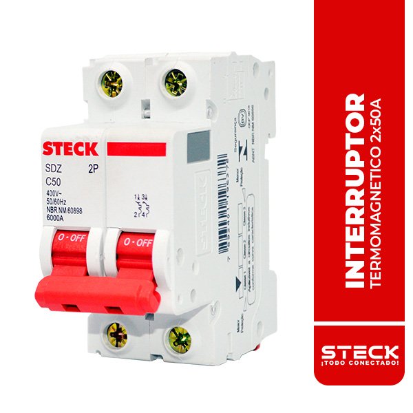 STECK.SDZD62C50 INTERRUPTOR TERMOMAGNETICO BIPOLAR SDZ 2x50A 6kA@415V 10kA@220V