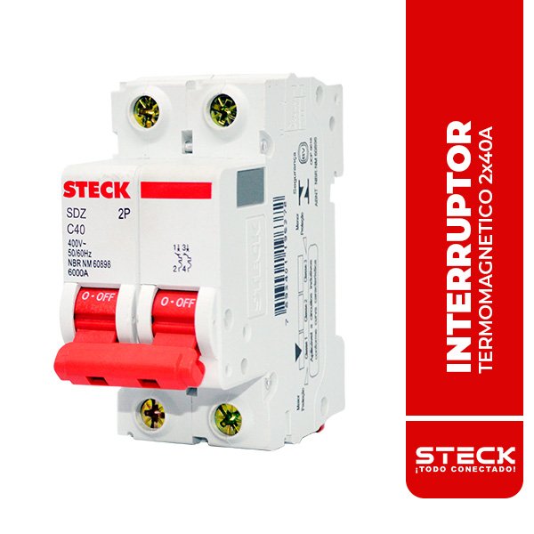 STECK.SDZD62C40 INTERRUPTOR TERMOMAGNETICO BIPOLAR SDZ 2x40A 6kA@415V 10kA@220V