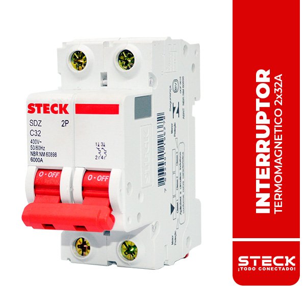 STECK.SDZD62C32 INTERRUPTOR TERMOMAGNETICO BIPOLAR SDZ 2x32A 6kA@415V 10kA@220V