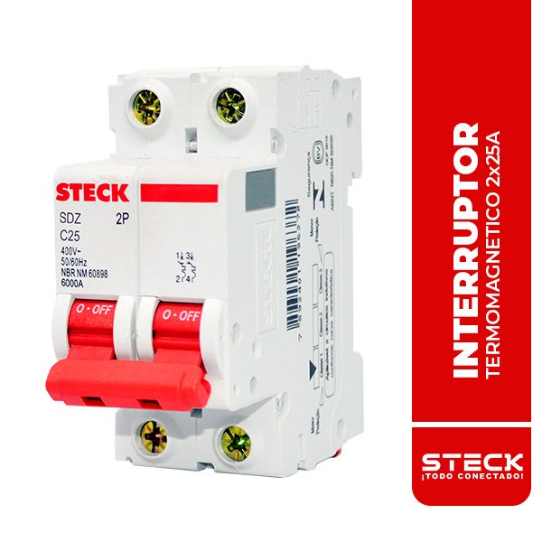 STECK.SDZD62C25 INTERRUPTOR TERMOMAGNETICO BIPOLAR SDZ 2x25A 6kA@415V 10kA@230V
