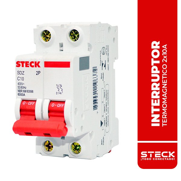 STECK.SDZD62C10 INTERRUPTOR TERMOMAGNETICO BIPOLAR SDZ 2x10A 6kA@415V 10kA@220V