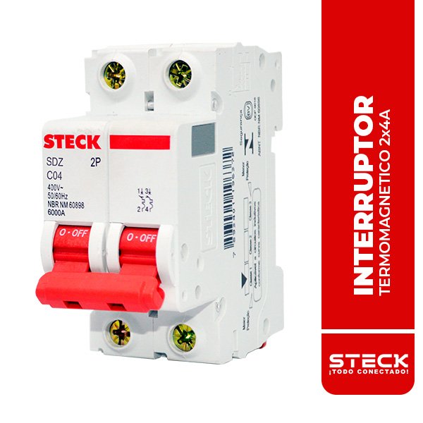STECK.SDZD62C04 INTERRUPTOR TERMOMAGNETICO BIPOLAR SDZ 2x4A 6kA@415V 10kA@220V