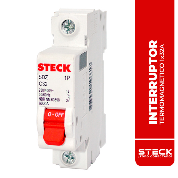 STECK.SDZD61C32 INTERRUPTOR TERMOMAGNETICO UNIPOLAR SDZ 1x32A 10kA@220V 6kA@415V