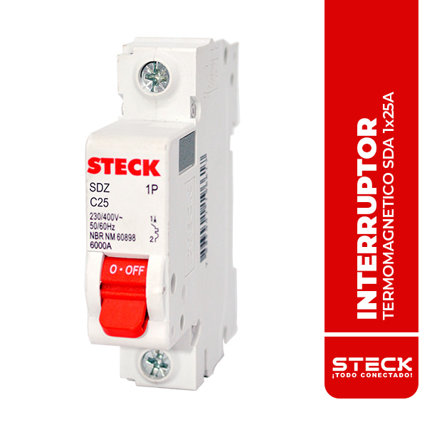 STECK.SDZD61C25 INTERRUPTOR TERMOMAGNETICO UNIPOLAR SDZ 1x25A 10kA@220V 6kA@415V