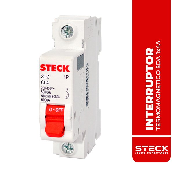 STECK.SDZD61C04 INTERRUPTOR TERMOMAGNETICO UNIPOLAR SDZ 1x4A 10kA@220V 6kA@415V