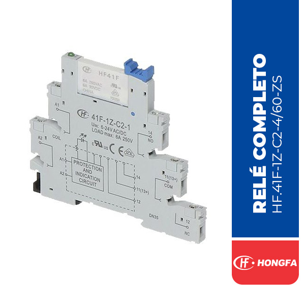 RELÉ COMPLETO TIPO BORNE 6MM, 230V AC/DC, 1NA/NC, 41F-1Z-C2-4/60-ZS