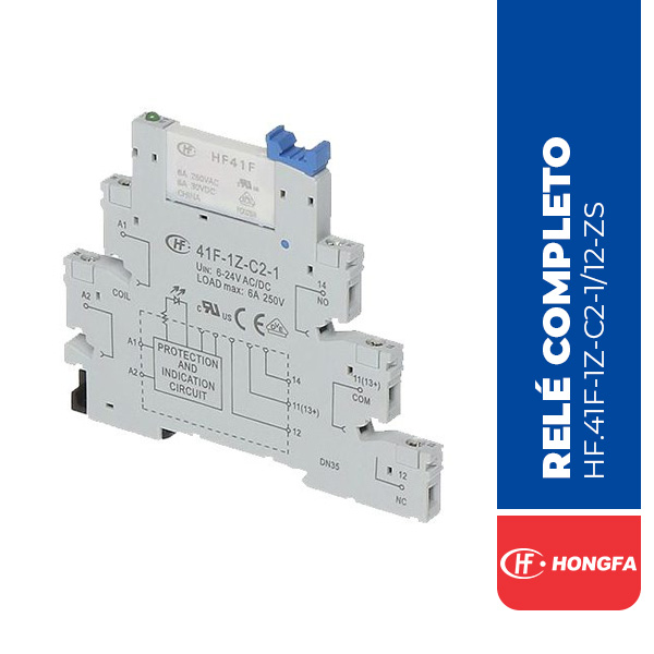 RELÉ COMPLETO TIPO BORNE 6MM, 12V AC/DC, 1NA/NC