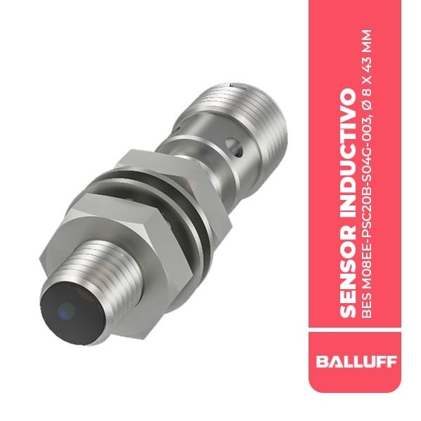 BES00FC - SENSOR INDUCTIVO, BES M08EE-PSC20B-S04G-003, Ø 8 X 43 MM, 2MM, RASANTE, PNP N/O, 4P, 700HZ, 10….30 VDC,IP67