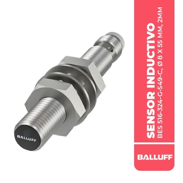 BES01AU - BES 516-324-G-S49-C SENSOR INDUCTIVO, BES 516-324-G-S49-C, Ø 8 X 55 MM, 2MM, RASANTE, PNP N/O, 3P, 1500HZ, 10….30 VDC,IP68