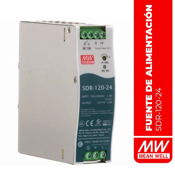 SDR-120-24 - FUENTE DE ALIMENTACIÓN 120W 24V 5A Din Rail W/PFC