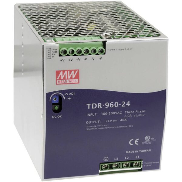 FUENTE DE ALIMENTACIÓN EN RIEL DIN 960W 24V 40A Din Rail 340-550VAC - TDR-960-24