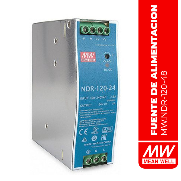 NDR-120-24 - FUENTE DE ALIMENTACIÓN EN RIEL DIN 120W 24V 5A EN55022 Class B NDR