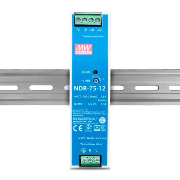 FUENTE DE ALIMENTACION EN RIEL DIN 75.6W 12V 6.3A EN55022 Class B - NDR-75-12