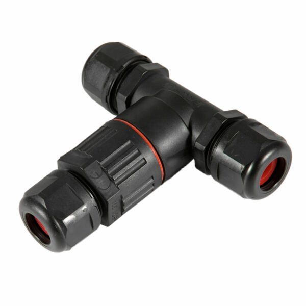 CONECTOR DE CABLE ELECTRICO TIPO T, IP68, IMPERMEABLE, 3 VÍAS, 5 POLOS, PARA EXTERIORES  BM.CT-3P-IP68