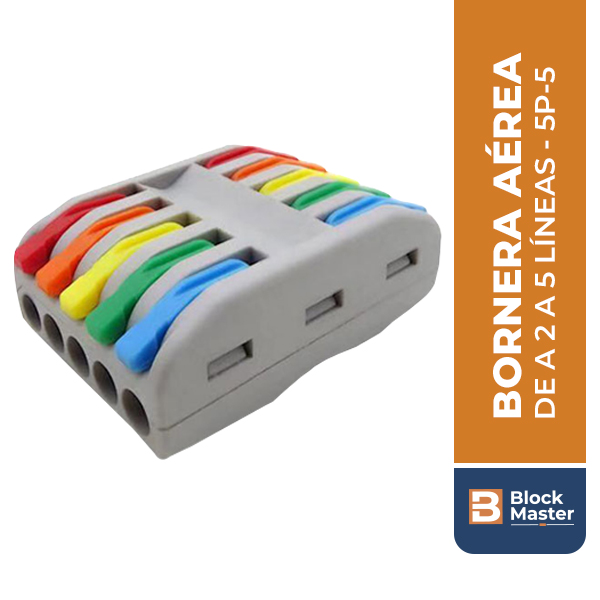 BORNERA AÉREA, 5 LINEAS DE ENTRADA/5 LINEAS DE SALIDA, 4MM2, COLORES BM.222-5P-5