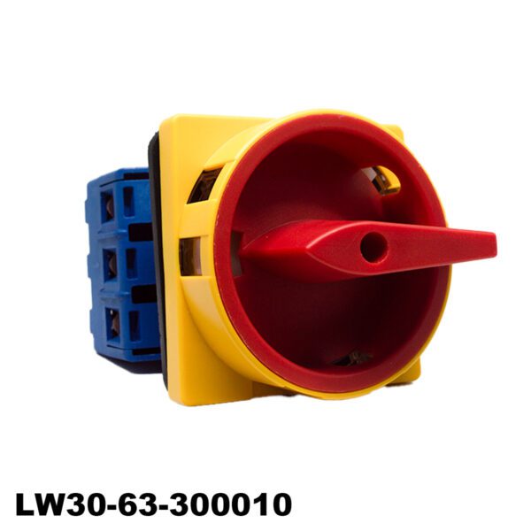 Interruptor rotativo OFF-ON 3P (64X64MM) 63A, Amarillo/Rojo CTK.LW30-63-300010