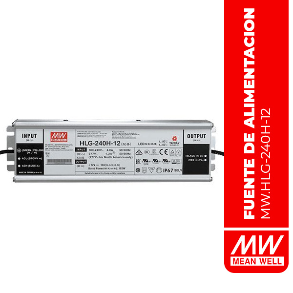 LED DRIVER 192W 12V 16A IP67 RATED HLG - HLG-240H-12