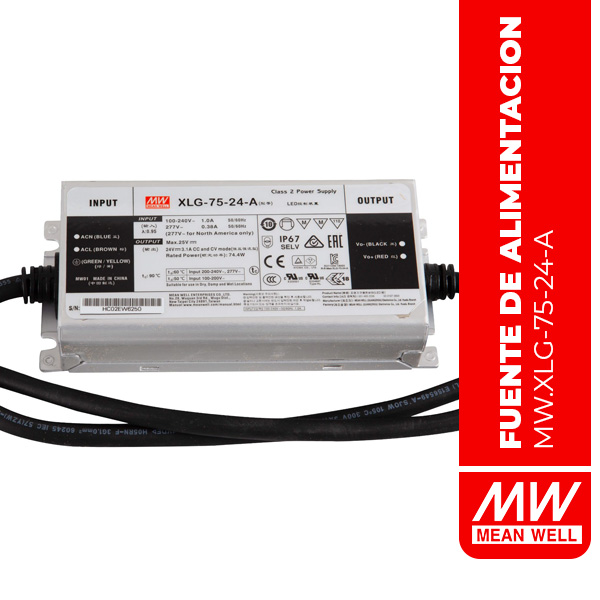 XLG-75-24-A LED DE SUMINISTROS DE ENERGÍA (LED DRIVER) 75W 24V CP IP167