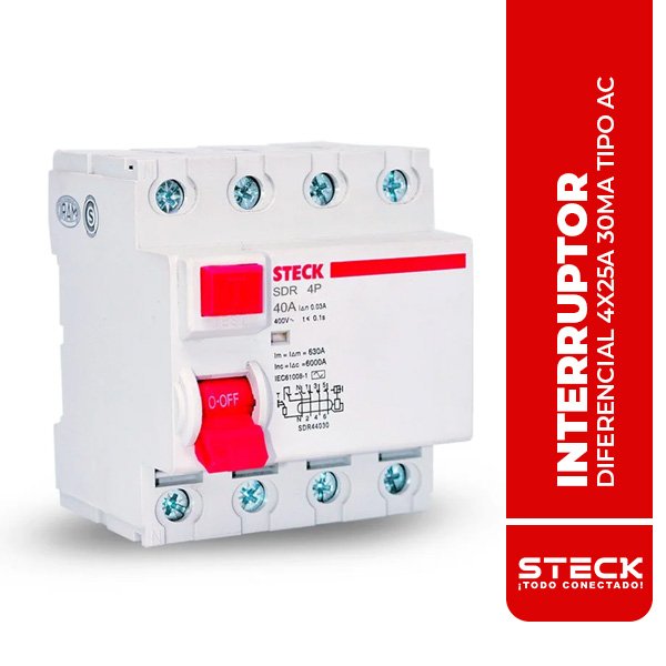 STECK.SDR42530 INTERRUPTOR DIFERENCIAL 4X25A 30MA TIPO AC