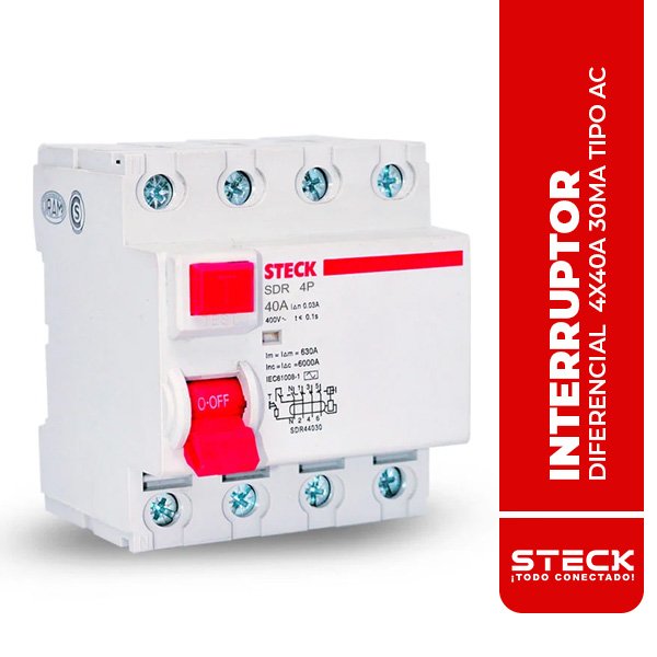 STECK.SDR44030 INTERRUPTOR DIFERENCIAL 4X40A 30MA TIPO AC