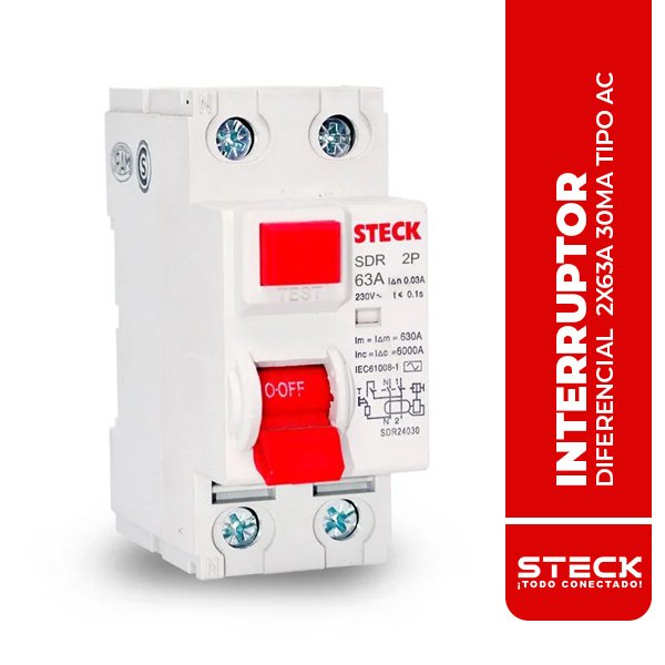 SDR26330 INTERRUPTOR DIFERENCIAL 2X63A 30MA TIPO AC
