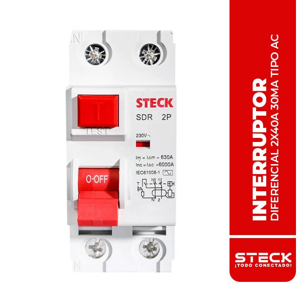STECK.SDR24030 INTERRUPTOR DIFERENCIAL 2X40A 30MA TIPO AC