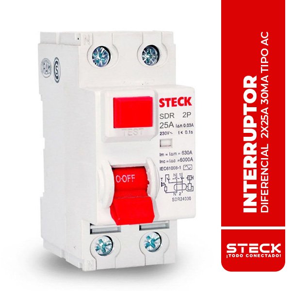 STECK.SDR22530 INTERRUPTOR DIFERENCIAL 2X25A 30MA TIPO AC
