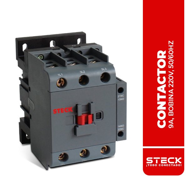 STECK.SK109A10M CONTACTOR 9A, BOBINA 220V, 50/60HZ, 1NA, MARCA STECK