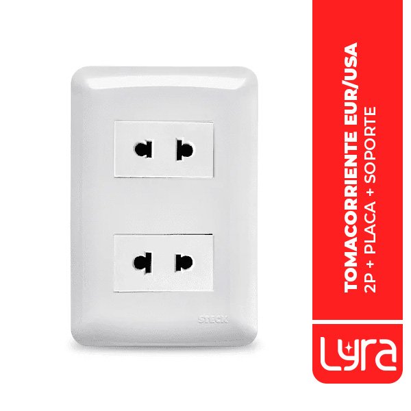 Tomacorriente Doble EUR/USA 2P + PLACA + SOPORTE