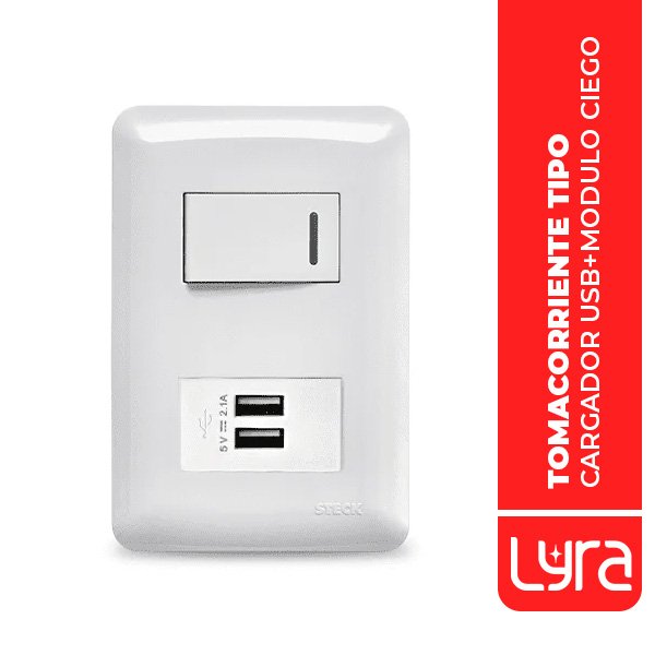 Tomacorriente tipo cargador USB + módulo ciego