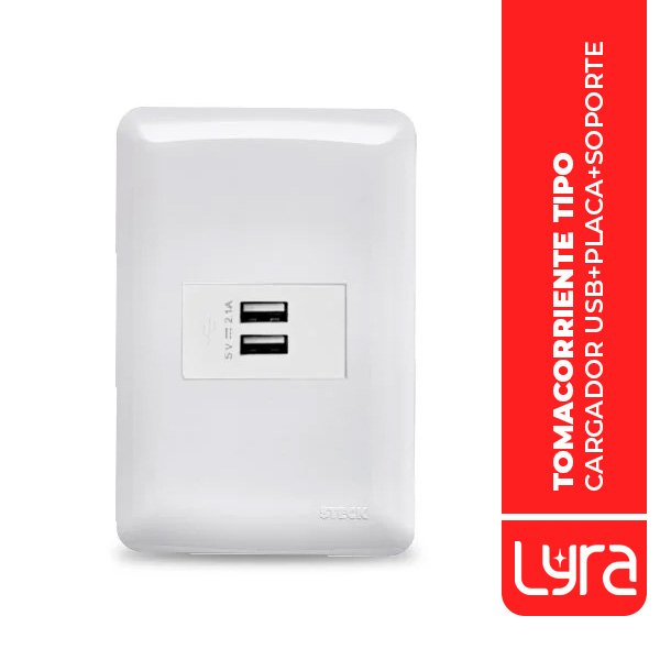 Tomacorriente tipo cargador USB + Placa + Soporte