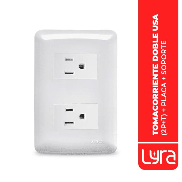 Tomacorriente doble USA (2P+T) + PLACA + SOPORTE