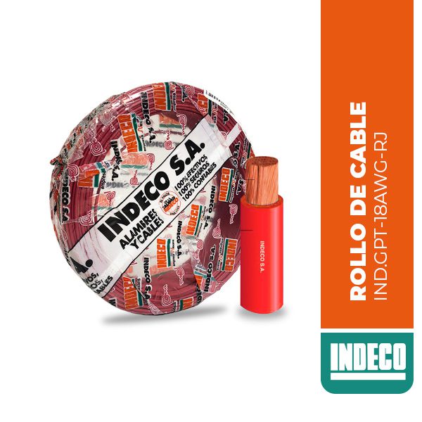 ROLLO DE CABLE 100M, GPT-3 300 V 18 AWG FLEX. ROJO, INDECO