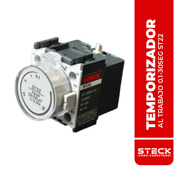 STECK.ST22 TEMPORIZADOR AL TRABAJO M.FRONTAL 1NA+1NC 0,1~30S ST22