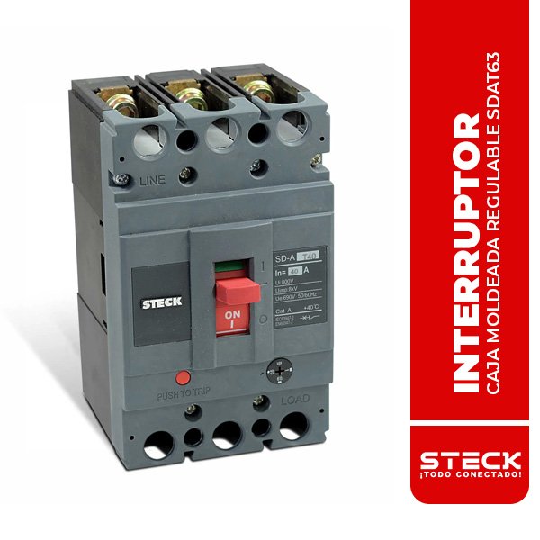 STECK.SDAT63 INTERRUPTOR CAJA MOLDEADA REGULABLE 3X63 (50.4-63A), 43/30/18KA EN 220/400/440V, IEC 60947, FRAME 100, 690V, STECK