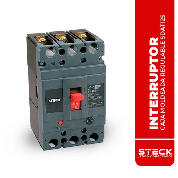INTERRUPTOR CAJA MOLDEADA REGULABLE 3X125A (100-125A), 50/30/18KA EN 220/400/440V, IEC 60947, FRAME 250, 690V, STECK