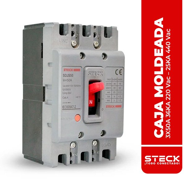 STECK.SDJS50 CAJA MOLDEADA SDJS50 3X50A 36KA 220 Vac – 25KA 440 Vac